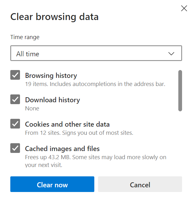 Clear Browser-Cache for Microsoft Edge