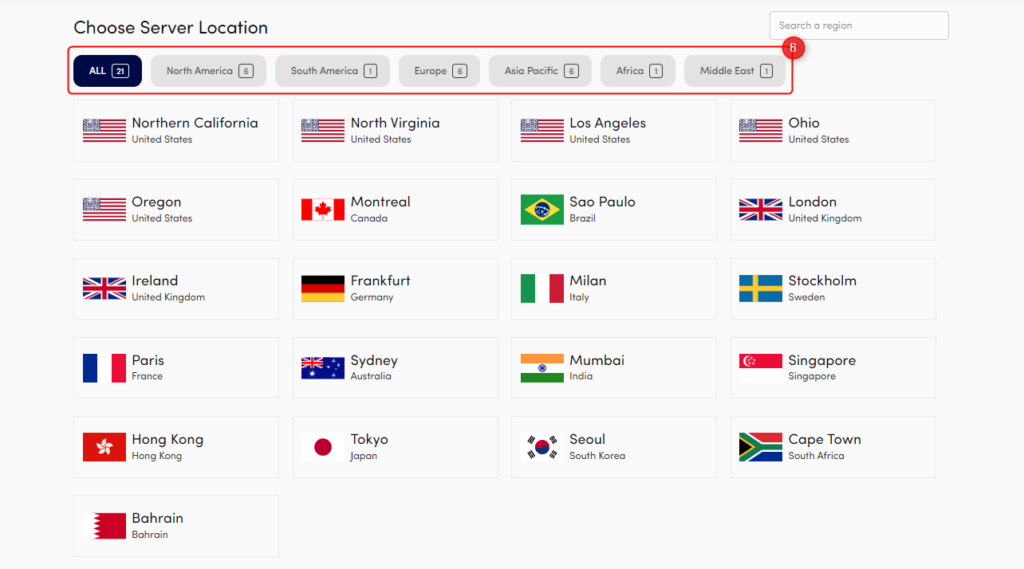Step # 6: Choose your Server Location.