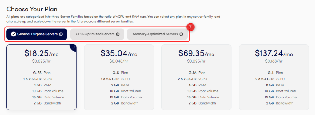 Step # 7: Choose your Server Plan.