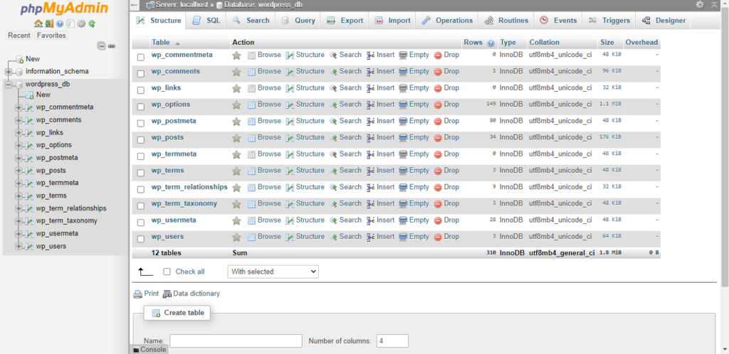 After selecting your desired database, you will see a table of contents