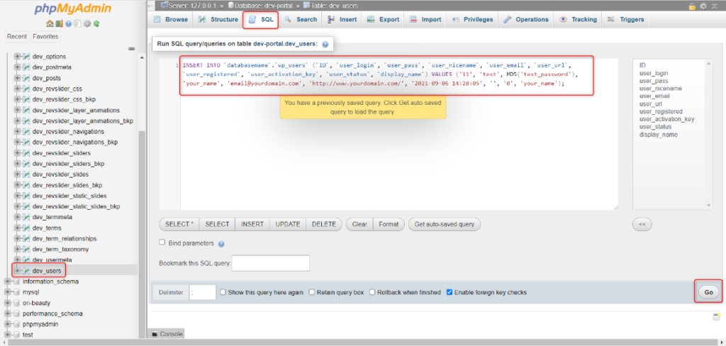 SQL QUERY TO CREATE A USER