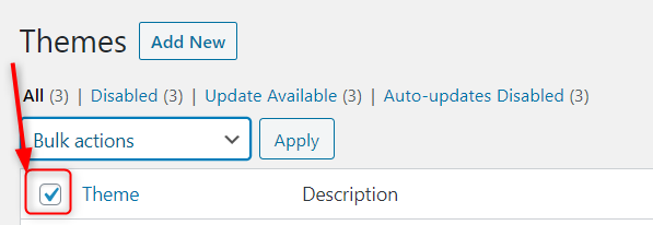 For bulk actions, click on the check box to select all themes.