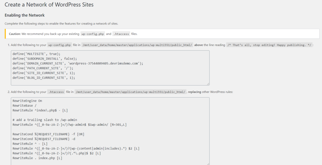 enter WordPress codes into the wp-config and htaccess file.