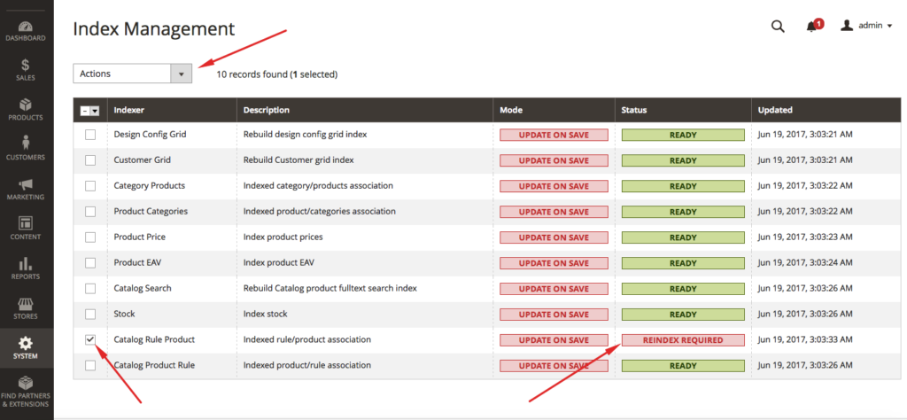 Now put the check on the items in this list that are showing “Reindex required