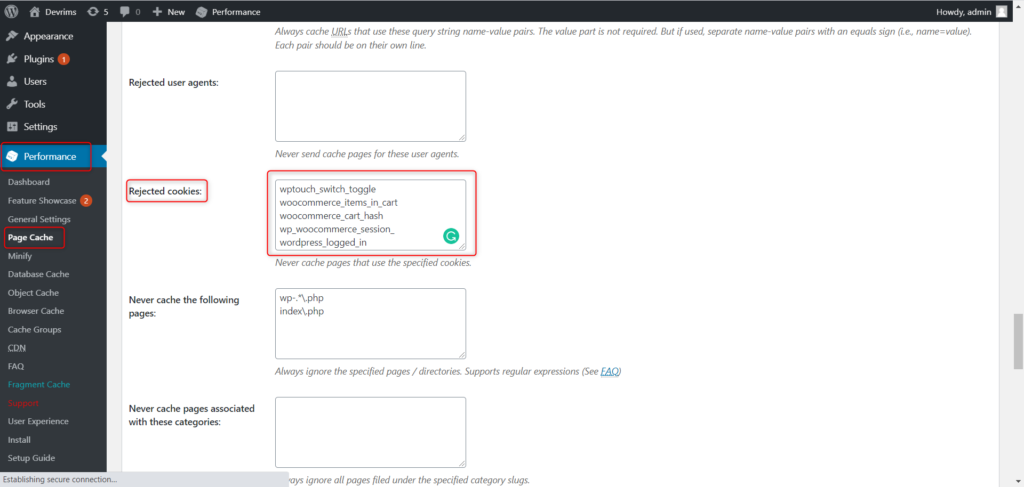 Go to W3TC’s Page Cache settings