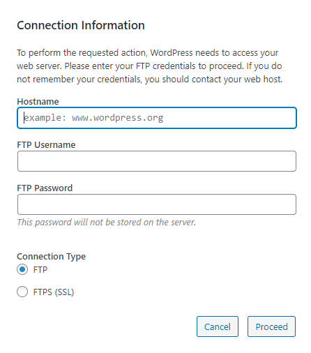 follow the KB on Fix FTP Credentials issue in WordPress.