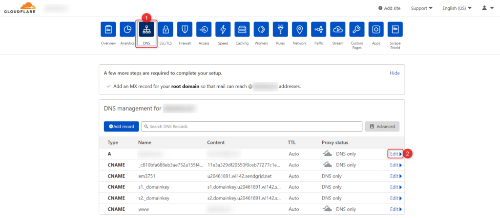 Add DNS record to your cloudflare dashboard