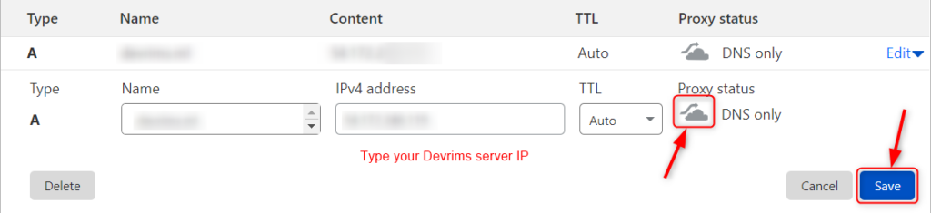 Type your Devrims server IP in IPv4 address field