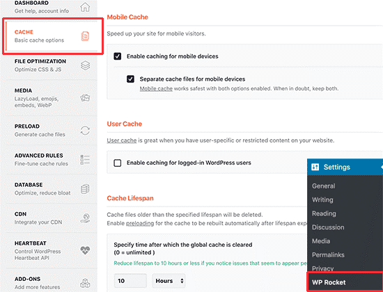 WP Rocket has already enabled page caching by default